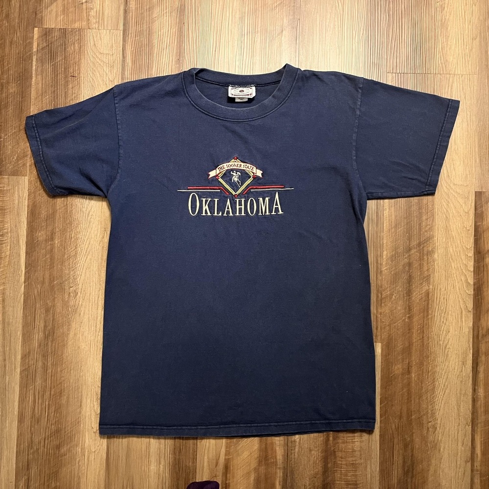 Vintage Oklahoma Shirt Mens Large Blue Sooner State Embroidered Time Square Tee